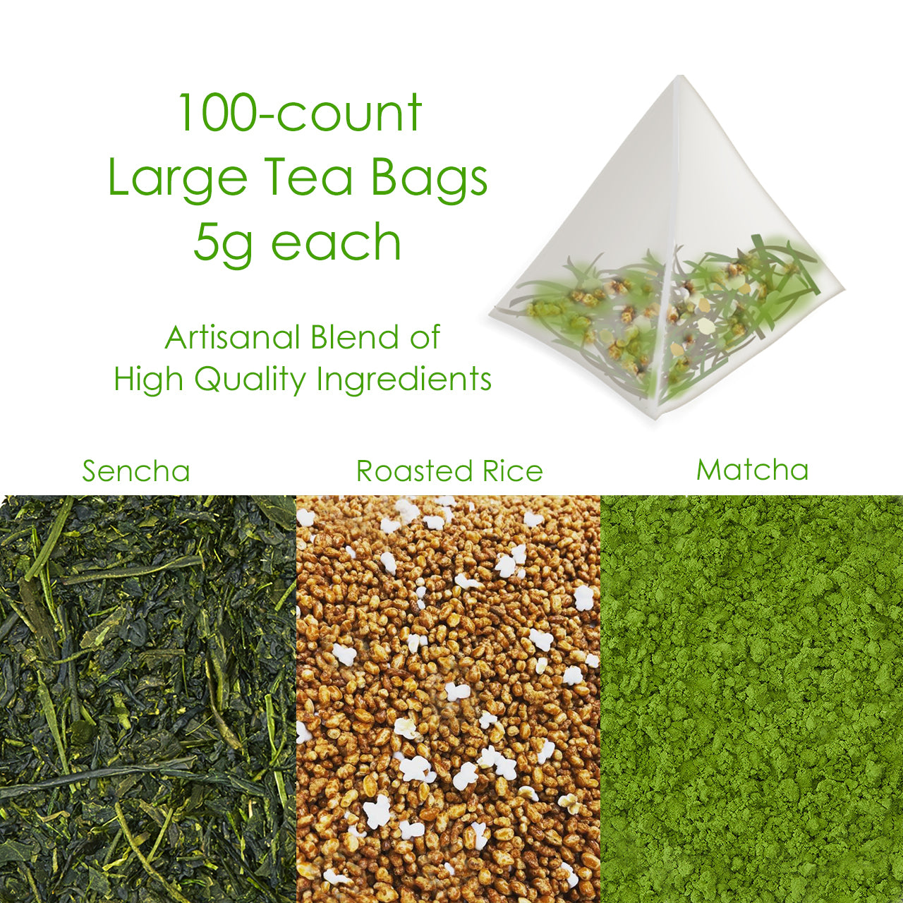 Matcha Genmaicha Large Tea Bags 100 Count